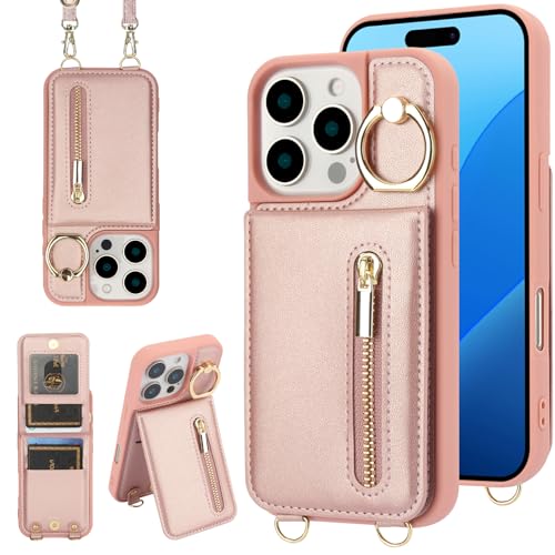 Jcxtrombulous Hülle für iPhone 12 Pro Max Hülle Stoßfeste Handyhülle mit Verstellbarer Halskette RFID Reißverschluss Geldbörse Etui mit Kartenfach mit Band Ring Ständer Case für Frauen-Roségold Jcxtrombulous Hülle für iPhone 12 Pro Max Hülle Stoßfeste Handyhülle mit Verstellbarer Halskette RFID Reißverschluss Geldbörse Etui mit Kartenfach mit Band Ring Ständer Case für Frauen-Roségold von Jcxtrombulous