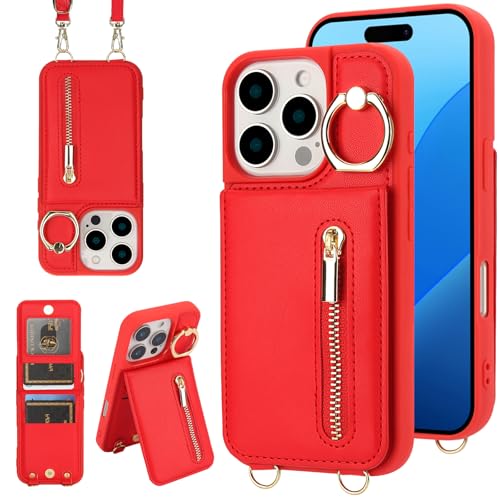 Jcxtrombulous Hülle für iPhone 12 Pro Max Hülle Stoßfeste Handyhülle mit Verstellbarer Halskette RFID Reißverschluss Geldbörse Etui mit Kartenfach mit Band Ring Ständer Case für Frauen-Rot Jcxtrombulous Hülle für iPhone 12 Pro Max Hülle Stoßfeste Handyhülle mit Verstellbarer Halskette RFID Reißverschluss Geldbörse Etui mit Kartenfach mit Band Ring Ständer Case für Frauen-Rot von Jcxtrombulous