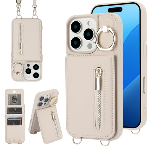 Jcxtrombulous Hülle für iPhone 13 Pro Max Hülle Stoßfeste Handyhülle mit Verstellbarer Halskette RFID Reißverschluss Geldbörse Etui mit Kartenfach mit Band Ring Ständer Case für Frauen-Beige Jcxtrombulous Hülle für iPhone 13 Pro Max Hülle Stoßfeste Handyhülle mit Verstellbarer Halskette RFID Reißverschluss Geldbörse Etui mit Kartenfach mit Band Ring Ständer Case für Frauen-Beige von Jcxtrombulous