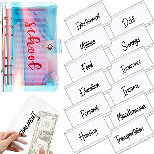 Jdeijfev A6 Binder Pocket with Notebook Cover,PVC Binder Cover,Waterproof 6-Ring-Binder,Notebook,Expense Budget Holographic Color von Jdeijfev