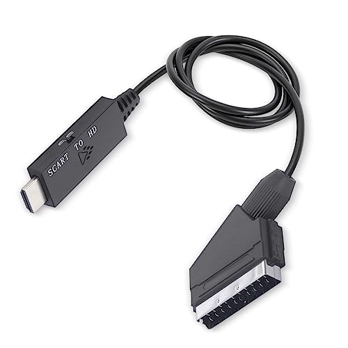 1080P SCART zu HDMI Konverter Adapter, SCART zu HDMI Adapterkabel für Sound Video VHS VCR, DVD Recorder Geräte, 1080P 720P HD Kabel, Micro USB, DC5V Netzteil von Jectse