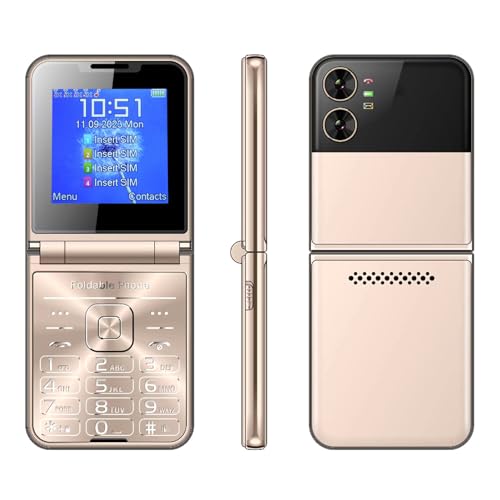 2G-Klapptelefon, 2,6-Zoll-Klapphandy für Senioren, Seniorenhandy mit Großen Tasten, Großen Ziffern, Lautem Ton und LED-Taschenlampe, Schnellwahltaste mit Einer Taste, 4 (Gold) von Jectse