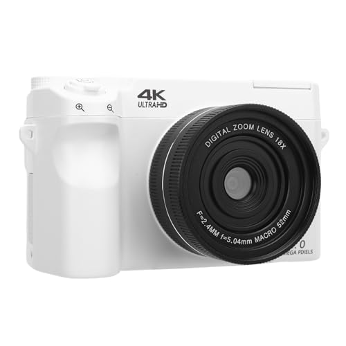 4K Digitalkamera, 75 MP UHD 18x Digital Zoom Vlogging -Kamera mit Vorder- und Rückfahrkamera, 3 Zoll LCD -Bildschirm, WLAN -Punkt und Schießkamera mit Blitz für Fotografie und (White) von Jectse
