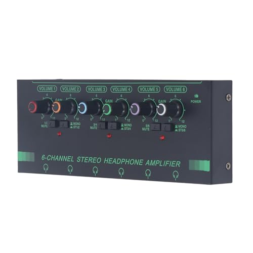 6-Kanal-Kopfhörerverstärker, Tragbarer Mono-Stereo-Audioverstärker mit Netzteil, Ultrakompakter -Kopfhörer-Splitter mit 6 X 3,5 Mm Kopfhöreranschlüssen und 6 X 6,35 Mm Anschlüssen von Jectse