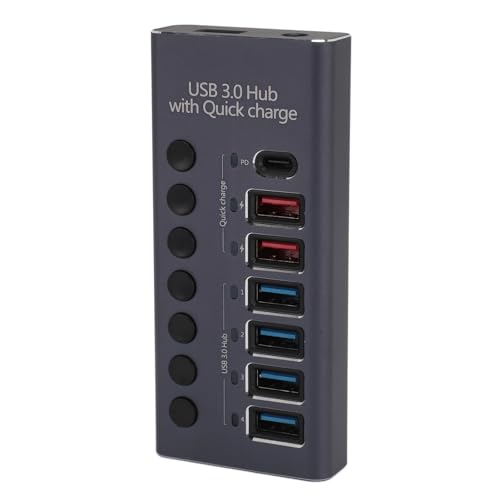 7-Port-USB-Hub, Überspannungsschutz, 2 QC3.0 und 1 PD-betriebener USB 3.0-Hub, 4 Ports, Hochgeschwindigkeits-Datenübertragung, Plug-and-Play, 100–240 V, für Desktop (EU-Stecker) von Jectse