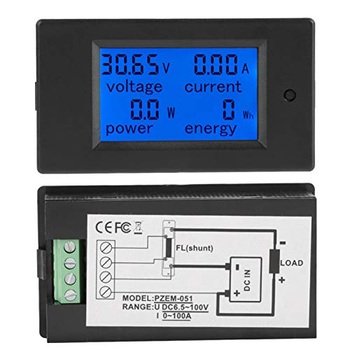 DC 6.5-100V 50A/100A Stromzähler，Jectse PZEM-051 Digital LCD Wechselstromzähler Energiekostenmessgerät Stromspannung Prüfer Amperemeter Voltmeter (50A) von Jectse