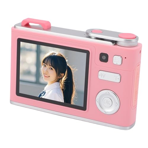 Digitalkamera, 48MP FHD 1080p Auto Focus Point and Shoot Camera mit 8X Digitalem Zoom, Kleine Kompakte Vlogging -Kamera mit Vorder- und Rückfahrkamera für Kinder Teenager Schüler (PINK) von Jectse