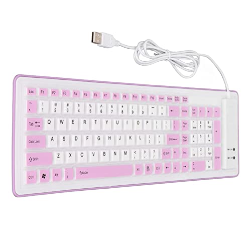 Faltbare Silikon-Tastatur, 103 Tasten USB-kabelgebundene Tragbare Tastatur, wasserdichte und Staubdichte Soft-Stumm-Silikon-Tastatur, Bunte Soft-Touch-Tastatur für PC-Laptops(Lila) von Jectse