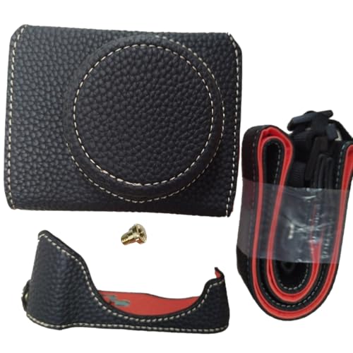 G7X II G7X III Tasche, Vintage-Kameratasche aus Leder mit zu öffnendem Schultergurt Unten für die PowerShot G7 X Mark II/ G7 X Mark III Kamera, Schutzhülle mit Gurt (Black) von Jectse