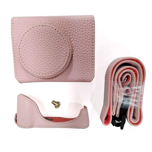 G7X II G7X III Tasche, Vintage-Kameratasche aus Leder mit zu öffnendem Schultergurt Unten für die PowerShot G7 X Mark II/ G7 X Mark III Kamera, Schutzhülle mit Gurt (PINK) von Jectse