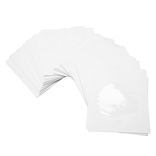 Jectse 100 Stück Dicke Weiße CD-DVD-Hüllen aus Papier, Umschlaghalter mit Transparentem Fenster und Klappe, Wiederverwendbare Staubdichte Disc-Hüllen für 8-cm-Discs von Jectse