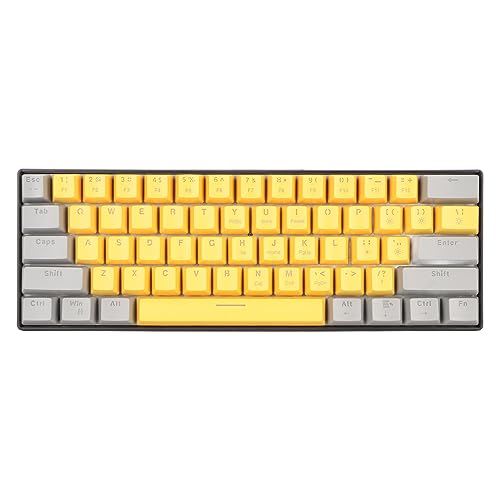 Jectse 60% Gaming-Tastatur, Kleine, Reaktionsfähige, Komfortable Kabelgebundene Tastatur für OS X (Graugelber, Blauer Oberflächenschalter) von Jectse