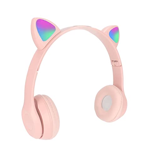 Jectse Bluetooth-Headset, Niedliche Katzenohr-Kopfhörer, Kinderkopfhörer, Faltbar, Over-Ear-Kopfhörer mit LED-Leuchten für Kinder, Erwachsene, Mädchen, Jungen(Rosa) von Jectse