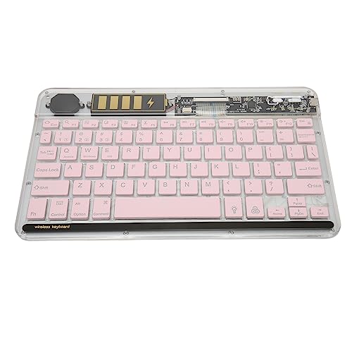 Jectse Bluetooth-Tastatur, 10-Zoll-ultradünne, Transparente Acryltastatur, Tragbare Kabellose RGB-Tastatur mit Hintergrundbeleuchtung, Verbindung Mehrerer Geräte (Rosa) von Jectse