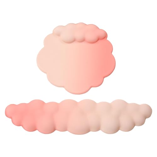 Jectse Cloud Tastatur-Handgelenkauflagen-Set, Ergonomisches Weiches Schaumstoff-Handgelenkstütz-Mauspad Zur Schmerzlinderung Beim Tippen, rutschfeste Unterseite für (Orangerote von Jectse