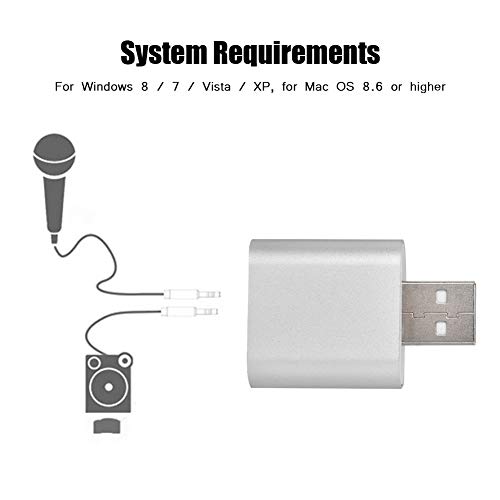 Jectse Externe Audiokarte, 7.1-Kanal USB 2.0 Bis 3,5 Mm Audio-Soundkarte, Keine Externe Stromversorgung, kein Laufwerk Erforderlich, für Audioausgabe und Perfektes Mikrofon (Silber) von Jectse