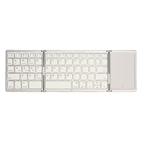 Jectse Faltbare Kabellose Tastatur mit Touchpad, BT 5.1, Lange Akkulaufzeit, 3-fache Aufbewahrung, Geeignet für Smartphones, Tablets, Laptops (Silber Weiss) von Jectse