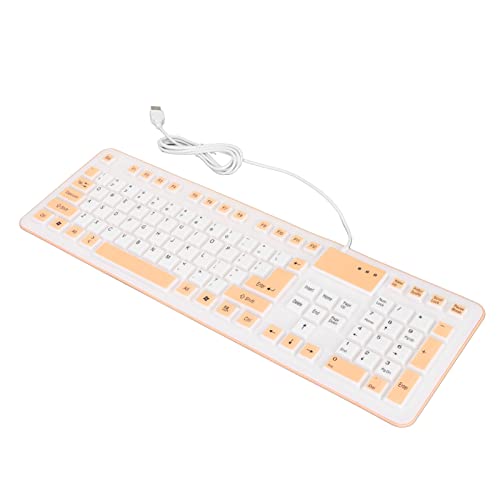 Jectse Faltbare Silikon-Tastatur, 106 Tasten, wasserdichte, Staubdichte, Weiche Silikon-Tastatur, Tragbare USB-Kabel-Silent-Soft-Touch-Tastatur für PC-Laptops(Orange) von Jectse