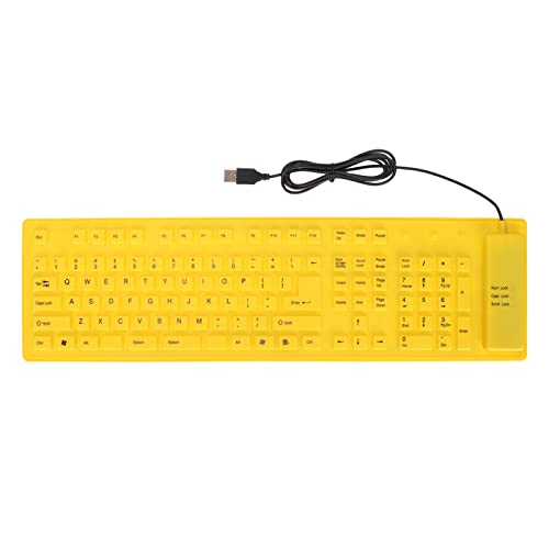 Jectse Faltbare Silikontastatur, 108 Tasten, USB-Kabel, Tragbare Tastatur, wasserdichte und Staubdichte, Weiche Silikontastatur, Stummgeschaltete Soft-Touch-Tastatur für PC-Laptops(Gelb) von Jectse