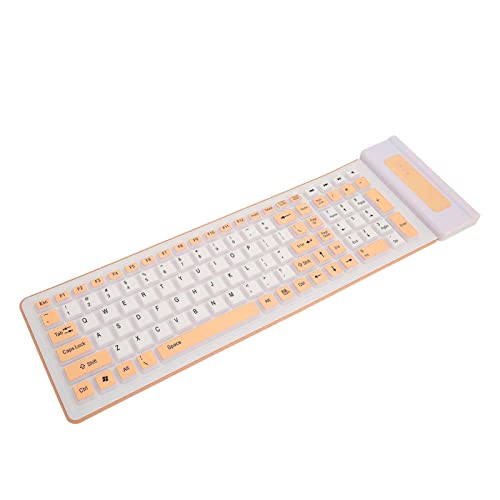 Jectse Kabellose Faltbare Tastatur, 103 Tasten, Wasserdicht, Staubdicht, ölbeständig, Weiche Silikon-Spieletastatur, Geräuschlose, Ergonomische USB-Tastatur für PCS-Laptops (Orange) von Jectse