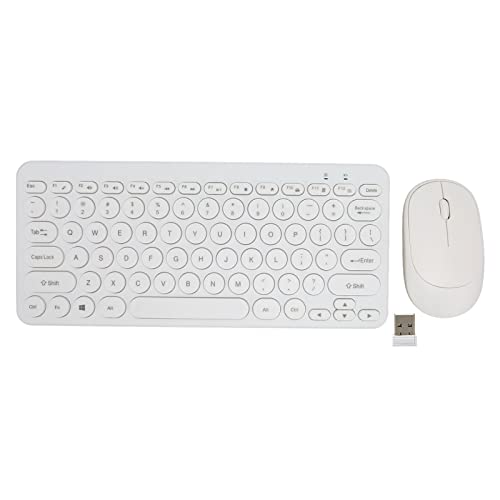 Jectse Kabellose Tastatur- und Maus-Kombination, 2,4 G ultradünne 78-Tasten-Tastatur, runde Tastenkappe und ergonomische Stummschaltmäuse für Computer, Desktop, PC, Laptop, wiederaufladbar (Weiß) von Jectse