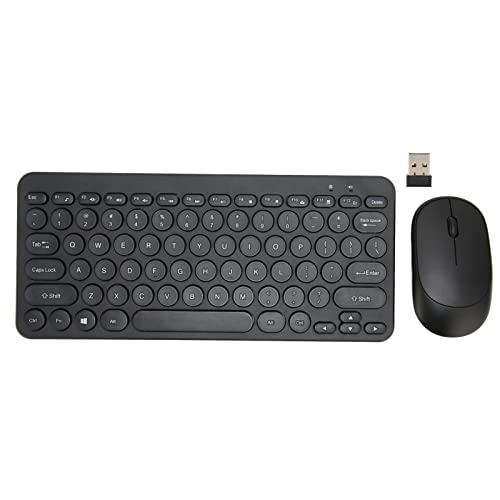 Jectse Kabellose Tastatur- und Maus-Kombination, 2,4 G ultradünne 78-Tasten-Tastatur, runde Tastenkappe und ergonomische Stummschaltmäuse für Computer, Desktop, PC, Laptop, wiederaufladbar (Schwarz) von Jectse