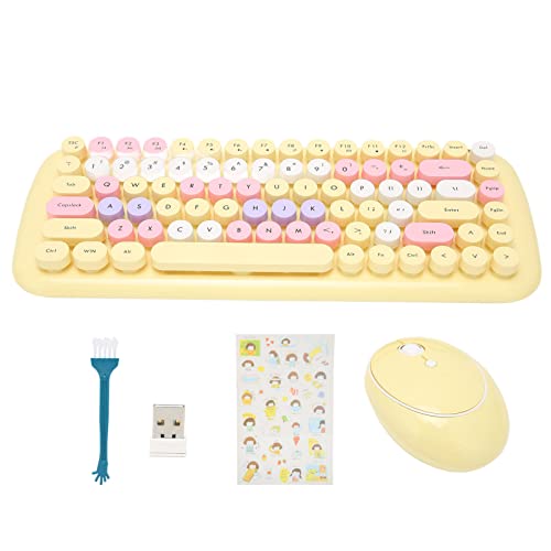 Jectse Kabellose Tastatur- und Maus-Kombination, Tragbare Ergonomische Tastatur-Maus-Kombination mit Reinigungsbürste und Aufkleber, Süßes Tastatur-Maus-Set für PC-Desktop-Laptop-Tablet(Gelb) von Jectse