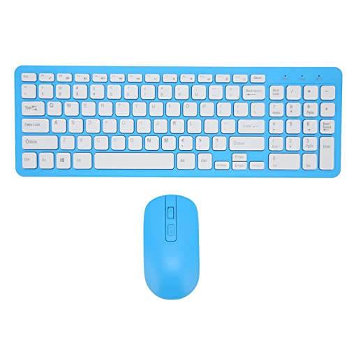 Jectse Kabellose Tastatur- und Mauskombination, 96 Tasten, 2,4 GHz, mechanische Computertastatur mit Rutschfester Matte, kompakte, leise Maus für Computer, Desktop, PC, Notebook, Laptop blau von Jectse