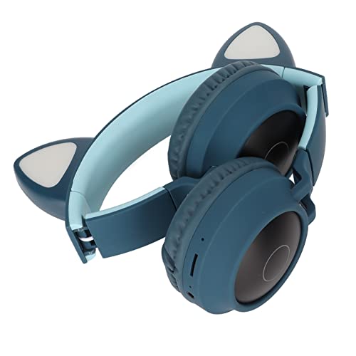 Jectse Katzen-Ohr-Kopfhörer, Weiche Ohrenschützer, Tiefer Bass, Zusammenklappbar, LED-lichtemittierende, Kabellose Gaming-Kopfhörer, Süßes Bluetooth-Headset für Kinder, Mädchen, Frau,(Blau Grün) von Jectse