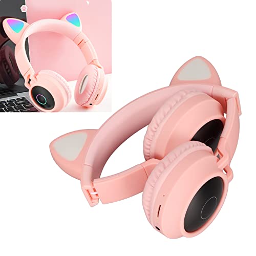 Jectse Katzen-Ohr-Kopfhörer, Weiche Ohrenschützer, Tiefer Bass, Zusammenklappbar, LED-lichtemittierende, Kabellose Gaming-Kopfhörer, Süßes Bluetooth-Headset für Kinder, von Jectse