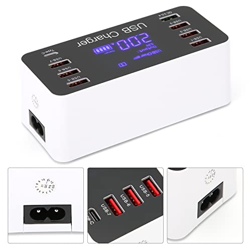 Jectse LCD-Display USB-Ladegerät,-Mehrfach-USB-Ladegerät Kabelloses Ladegerät, 8-Port 40W Desktop-Ladestation-Hub mit Quick Charge 3.0 USB-Anschluss,Desktop-USB-Ladestation (EU-Stecker) von Jectse