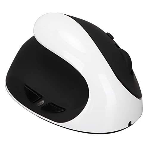 Jectse Linkshänder-Maus, 2,4 G Kabellose Vertikale Maus 1600 DPI Einstellbare Tragbare Ergonomische Maus mit USB-Empfänger und Ladekabel für PC(Schwarz-Weiss) von Jectse