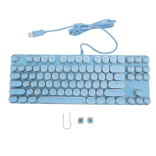 Jectse Mechanische Gaming-Tastatur Im Schreibmaschinenstil, 87 Tasten, Blaue Schalter, Retro-Tastatur mit Runden Tastenkappen und RGB-Hintergrundbeleuchtung, Hydrophobes Loch (Blue) von Jectse