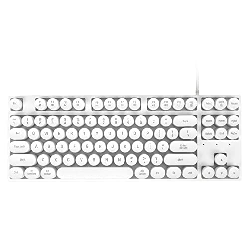 Jectse Mechanische Gaming-Tastatur Im Schreibmaschinenstil mit 87 Tasten, Farbenfrohe, Hintergrundbeleuchtete Retro-Punk-Tastatur mit Runden Tastenkappen, (Weiss) von Jectse