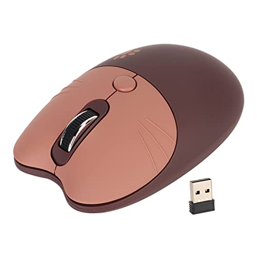 Jectse Niedliche Kabellose Katzenmaus, Geräuschloser 2,4-G-Stummschaltungs-USB-Empfänger, Tragbare 3-Stufen-DPI-Maus für M3-Laptop-Computer, Kompatibel mit, Mac, (Kaffee) von Jectse