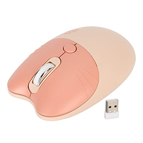 Jectse Niedliche Kabellose Katzenmaus, Geräuschloser 2,4-G-Stummschaltungs-USB-Empfänger, Tragbare 3-Stufen-DPI-Maus für M3-Laptop-Computer, Kompatibel mit, Mac, (Milchteefarbe) von Jectse