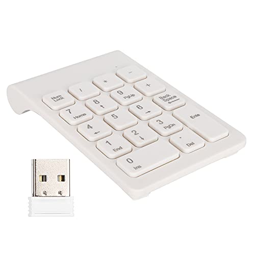 Jectse Numerisches Tastenfeld, 2,4 G Drahtloses Numerisches Tastenfeld mit Drahtlosem Empfänger, 18 Tasten Ergonomischer Tragbarer USB-Nummernblock für Laptop PC Desktop Notebook(Weiß) von Jectse