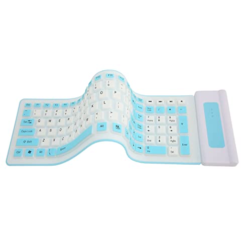 Jectse Silikon-Tastatur, 103 Tasten, 2,4 G, Kabellos, Flexibel, Faltbar und Aufrollbar, wasserdichte, Staubdichte, Leichte, Weiche Gummitastatur, Leise Tastatur für Laptop, PC, Reisen (Blau) von Jectse