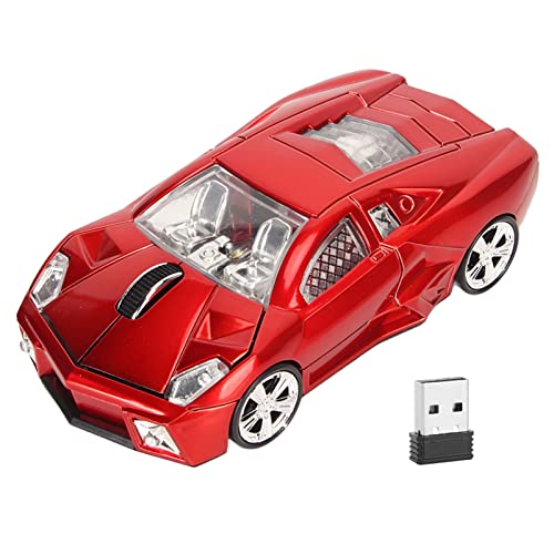 Jectse Sportwagen-Maus, Kabellose Maus, Sportwagen-Form, 1600 DPI, Laptop-Desktop-Computer-Maus, Rennwagen-Maus, Optische Maus, mit 2,4 GHz USB-Empfänger, LED-Licht von Jectse