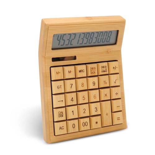Tischrechner, 12-stellige solar- und Batteriebetriebene Taschenrechner mit Großem LCD-Display, Tragbarer Tischrechner, Standardfunktion für Büro, Zuhause, Schule, Bambus und Holz Tischrechner, 12-stellige solar- und Batteriebetriebene Taschenrechner mit Großem LCD-Display, Tragbarer Tischrechner, Standardfunktion für Büro, Zuhause, Schule, Bambus und Holz von Jectse