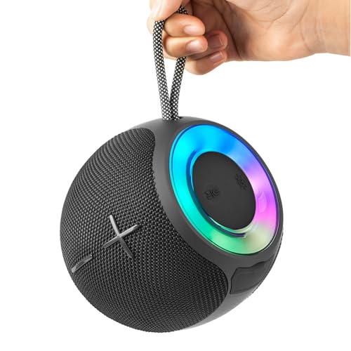 Jectse Tragbarer Bluetooth-Lautsprecher, RGB-Bunte Beleuchtung, 15 W, Lauter Sound, IPX4 Wasserdicht, V5.3, Dual-Pairing, Kabelloser Stereo-Lautsprecher [125 X 125 X 110 mm] (Black) von Jectse