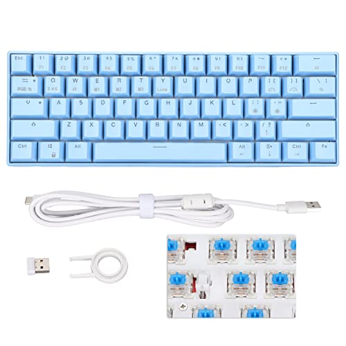 Mechanische Tastatur, 61 Tasten RGB-Tastatur mit LED-Hintergrundbeleuchtung und Tastenkappenabzieher, 2,4 G Drahtlose Bluetooth-Tastatur Typ C Kabelgebundene Ergonomische Tastatur für(Blauer Schaft) von Jectse