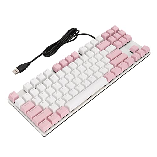 Mechanische Tastatur, IBlancod K87 87 Tasten Vollfarbige RGB-Gaming-Tastatur mit Hintergrundbeleuchtung, Blauer Schalter, Kabelgebundene Mechanische RGB-Tastatur für Windows-Gaming-PC(Rosa Weiß) von Jectse