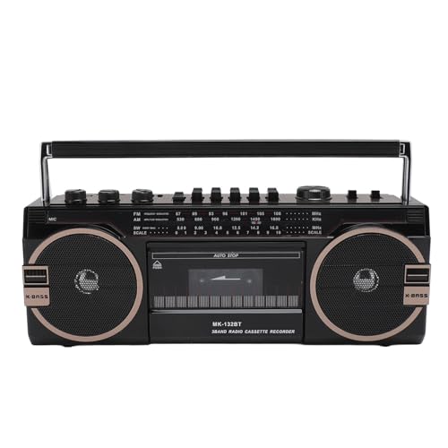Tragbarer Kassettenspieler-Boombox, Retro-Blueooth-Boombox, AM-FM-SW-Radio-Stereo-Kassettenspieler mit Großem Lautsprecher und Kopfhöreranschluss, USB-Anschluss, (Black) von Jectse