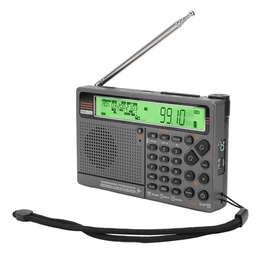Tragbares Kurzwellenradio, HRD-757 SW FM MW AIR V.UHF WB Multiband-Radio Batteriebetrieben, 2500 MAh Wiederaufladbares Handradio mit Bluetooth, SOS-Alarm und Taschenlampe (Green) von Jectse