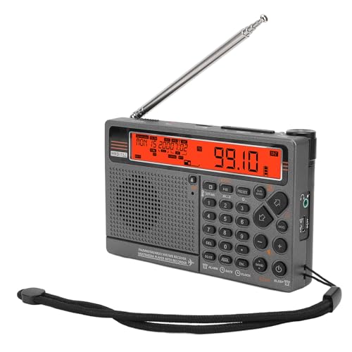 Tragbares Kurzwellenradio, HRD-757 SW FM MW AIR V.UHF WB Multiband-Radio Batteriebetrieben, 2500 MAh Wiederaufladbares Handradio mit Bluetooth, SOS-Alarm und Taschenlampe (ORANGE) von Jectse