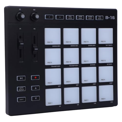 USB MIDI -Controller mit 16 Drum Pads, USB Grid Controller, 48 Anpassbare Klangquellen, 2+2 Zuweisbare Fader -Knöpfe für die Musikproduktion von Jectse
