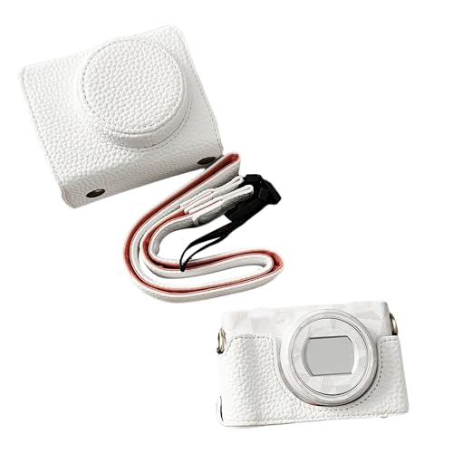 ZV1F/ZV-1M2-Hülle, Vintage-Kameratasche aus Leder mit zu öffnendem Schultergurt Unten für ZV1F, ZV-1M2 Vlog-Kamera, Schutzhülle mit Gurt (White) von Jectse