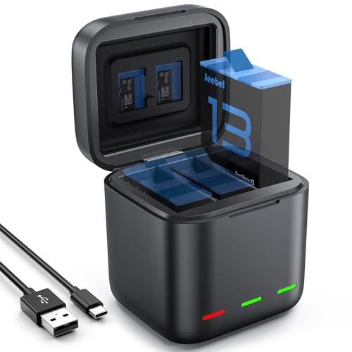 Jeebel Akku Ladegerät für GoPro Hero 13 Black - 3-Kanal Batterie Ladegerät mit 2.4A Schnellladung & USB-C Kabel - Schnellladegerät Kompatibel mit GoPro Hero 13 Black Original Akku (Ohne Batterien) von Jeebel