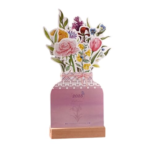 Bloomylog - 2025 Bloomy Flower Calendar, Bloomy Flower Desk Calendar 2025, Small Desk Calendar with Wooden Base, for Home, Office and Desk Accessories (1pcs) von Jeeeun